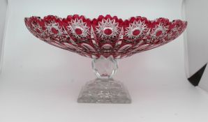 Stunning Ruby Overlay Crystal Centrepiece Bowl