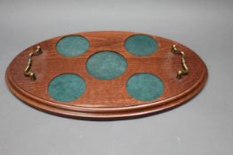 Oval Solid Mahogany Drinks Decanter & Glass Serving Tray
