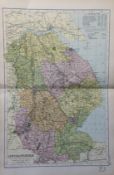 Coloured Antique Large Map Lincolnshire GW Bacon 1904.