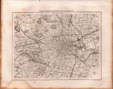 Environs Of London Steel Engraved c1850 Victorian Map.