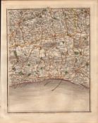 Surrey Sussex Brighton Lewes John Cary's Antique George III 1794 Map.