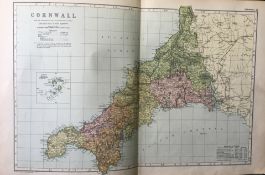 Cornwall & Sicily Isles Coloured Antique Large Map GW Bacon 1899.