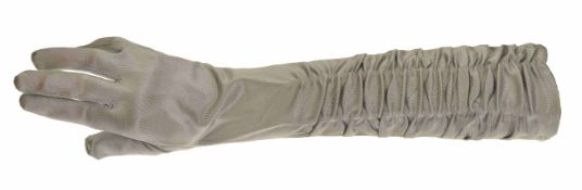 Lot 86; 4 x Long Satin Silky Ruffled Silver Gloves RRP £64