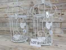 Lot 91; 2 x Extra Large Shabby Chic Decorative Birdcages. Approx. 45cm Tall, 26cm Across. RRP £58