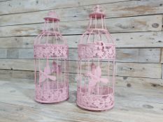 Lot 23; 2 x Pink Metal Bird Cages 35cm Tall x 12cm Across Combined RRP £46