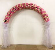 Professional Metal Wedding Flower Arch 250cm Tall With Pink & Ivory Artificial Flowers. RRP £999