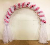 Lot 2; Professional Metal 275cm Wedding Flower Arch With Pink & White Artificial Flowers. RRP £99...