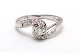 18ct White Gold Single Stone Twist Shoulders Diamond Ring (0.23) 0.43 Carats