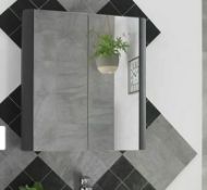 Brand New Boxed Linen Bathroom Mirror Cabinet 600mm - Grey RRP £245 **No Vat**
