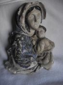 Antique Madonna & Child Wall Hanging Figure - 11 3/4