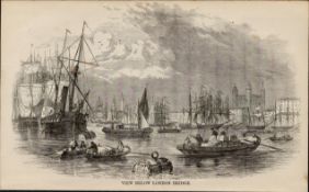 Victorian Traders London Bridge Rare Antique 1864 Henry Mayhew Print.