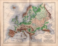 Mountains Valley of Europe 1871 WK Johnston Antique Map.