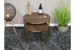Set of 2 Iron and Mango Wood Sliced Style Side Tables