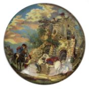 Antique Prattware English Civil War Pot Lid & Base