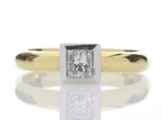 18ct Single Stone Princess Cut Rub Over Diamond Ring 0.45 Carats