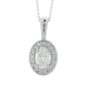 18ct White Gold Single Stone With Halo Setting Pendant (0.42) 0.51 Carats