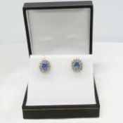 Vintage Pair of Cornflower Blue Sapphire and Diamond Ear Studs With Screw Back Clip On Fittings