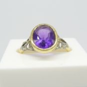 Original Vintage 18ct Yellow Gold Amethyst and Rose-Cut Diamond Dress Ring