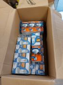 Box of mixed items including light bulbs, crockery etc