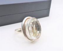 Retro c. 1970's Chunky Artisan 25CT Rock Crystal Ring in Sterling Silver
