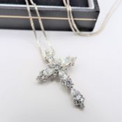 Sterling Silver Cubic Zirconia Cross Pendant Necklace New with Gift Pouch