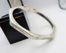 Vintage Sterling Silver Octagonal Engraved Bangle