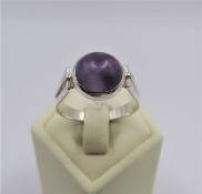 Vintage Sterling Silver Cabochon Amethyst Ring