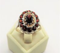 Vintage Sterling Silver Garnet Cluster Ring Hallmark Date 1971