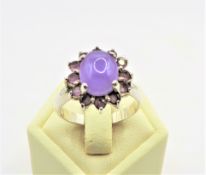 Sterling Silver 3CT Cabochon Rose de France Amethyst Ring