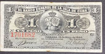 1896 Cuba One Peso Banknote