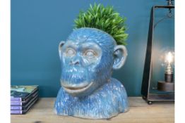 Set of 2 Blue Monkey Head Planters