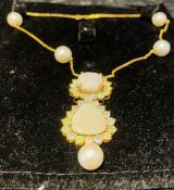 Beautiful 25CT Australian Opal Necklace With 52CT South Sea Pearls and 18k Gold