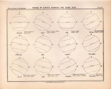 Paths of Sun Spots Victorian 1892 Balls Atlas of Astronomy 18.