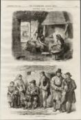 Interior Mud Cabin Kildare Ireland 1870 Wood Engraved Antique Print.