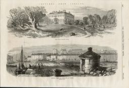 Sligo House Westport & The Quays Mayo Ireland Victorian 1870 Antique Print.