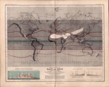 Rain & Snow Over The Globe Victorian 1871 WK Johnston Antique Print.