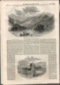 Macgillicuddys Reeks & Ross Castle Killarney Antique 1849 Print