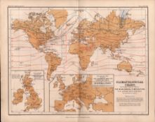 Climatological World Chart 1871 WK Johnston Antique Map.