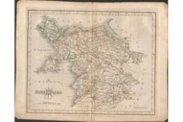 North Wales John Cary 1787 Victorian Antique Hand Coloured Map.