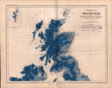 British Isles North Hydrographic 1871 Victorian WK Johnston Antique Map.