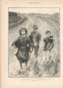 Shoeless Cork Children with Turf to Pay School Fees Victorian Antique 1888