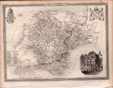 Devonshire Steel Engraved Victorian Thomas Moule Antique Map.