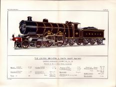 London Brighton & South Coast Railway Coloured Detailed Antique Book Plate.
