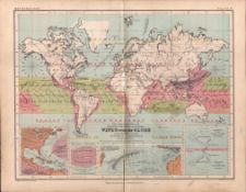 Wind Currents all Over the Globe 1871 WK Johnston Antique Map.