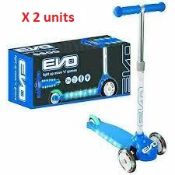2 x Evo Light Up ‘Move ‘N’ Groove Childs Scooters. 049418928.Blue.
