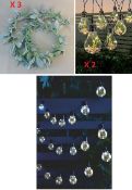 6 x Outdoor Decrotive Lights. 3 x 2M Lambs Ear Garlands 84812J. 2 x 7M 10 Flower Solar String Lig...