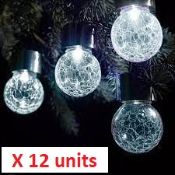 12 x Outdoor White Solar Hanging Crackle Ball Led Lights