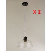 2 x Black Glass Ceiling Pendant Fittings. 50027139.