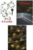 8 x Decorative Solar Lights. 4 x 2.25M Large Leaf 40 String Lights 67284J. 3 x 5M 50 Solar Rope L...