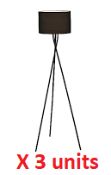 3 x Black Low Tripod Floor Lamps. 50215930